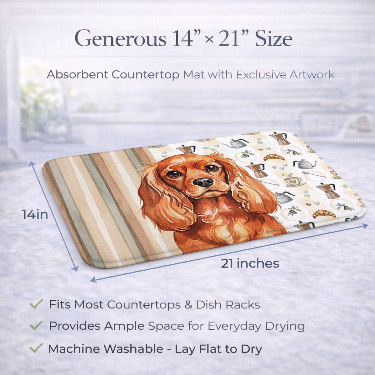 Picture of Carolines Treasures WDK7436DDM 21 x 14 in. Ruby English Toy Spaniel Coffee Bar Dish Drying Mat