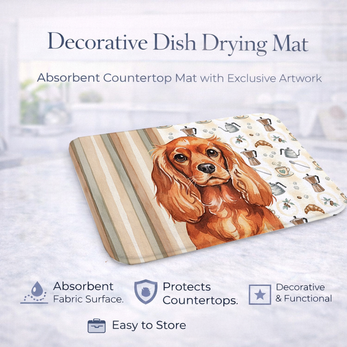 Picture of Carolines Treasures WDK7436DDM 21 x 14 in. Ruby English Toy Spaniel Coffee Bar Dish Drying Mat