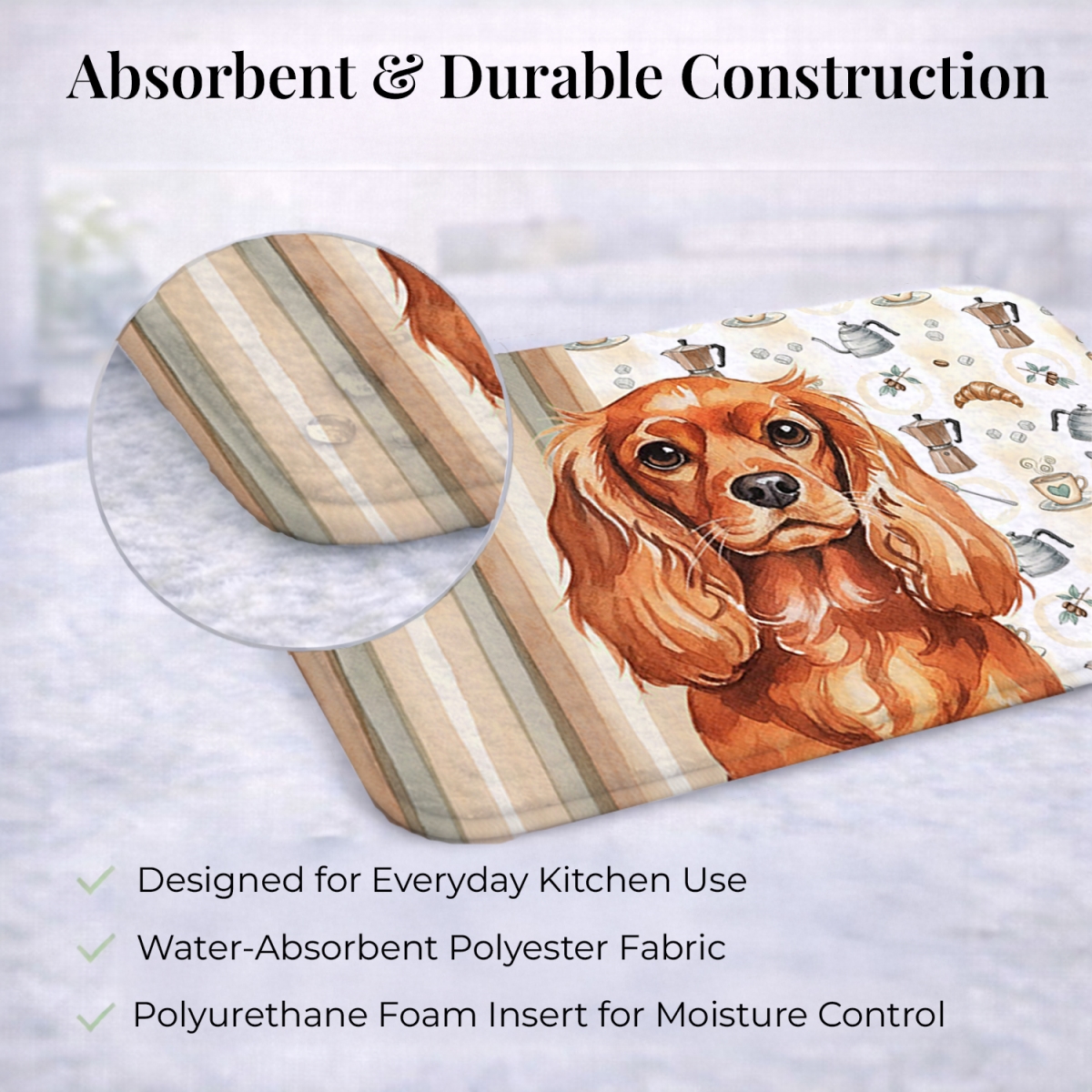 Picture of Carolines Treasures WDK7436DDM 21 x 14 in. Ruby English Toy Spaniel Coffee Bar Dish Drying Mat
