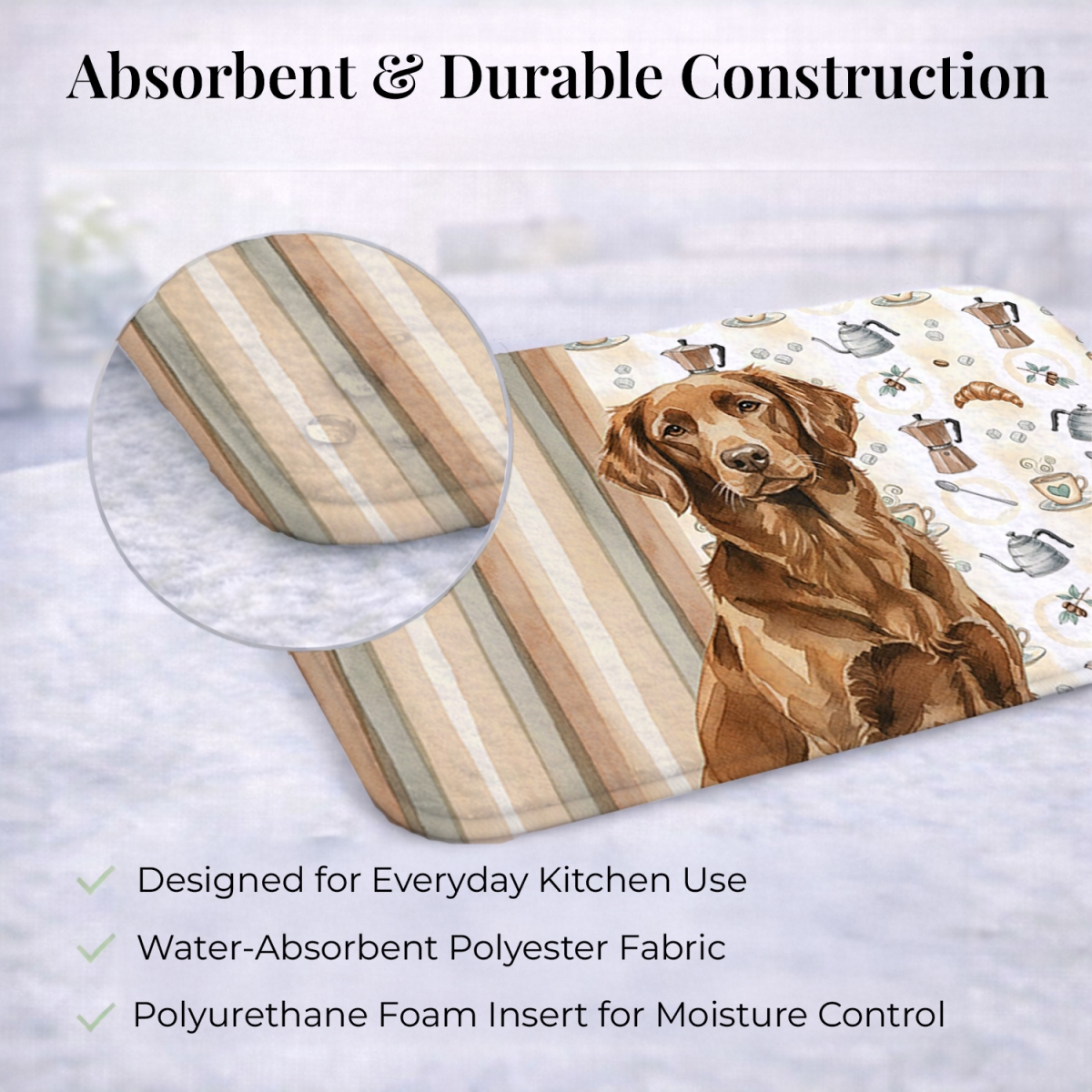 Picture of Carolines Treasures WDK7439DDM 21 x 14 in. Liver Flat-Coated Retriever Coffee Bar Dish Drying Mat