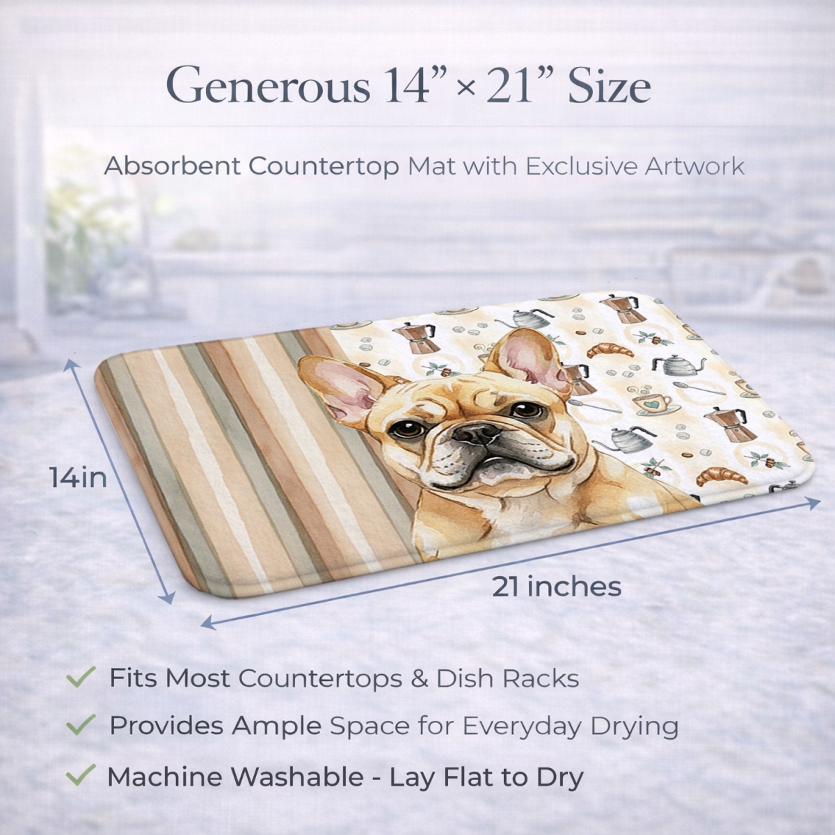 Picture of Carolines Treasures WDK7440DDM 21 x 14 in. Fawn French Bulldog Coffee Bar Dish Drying Mat