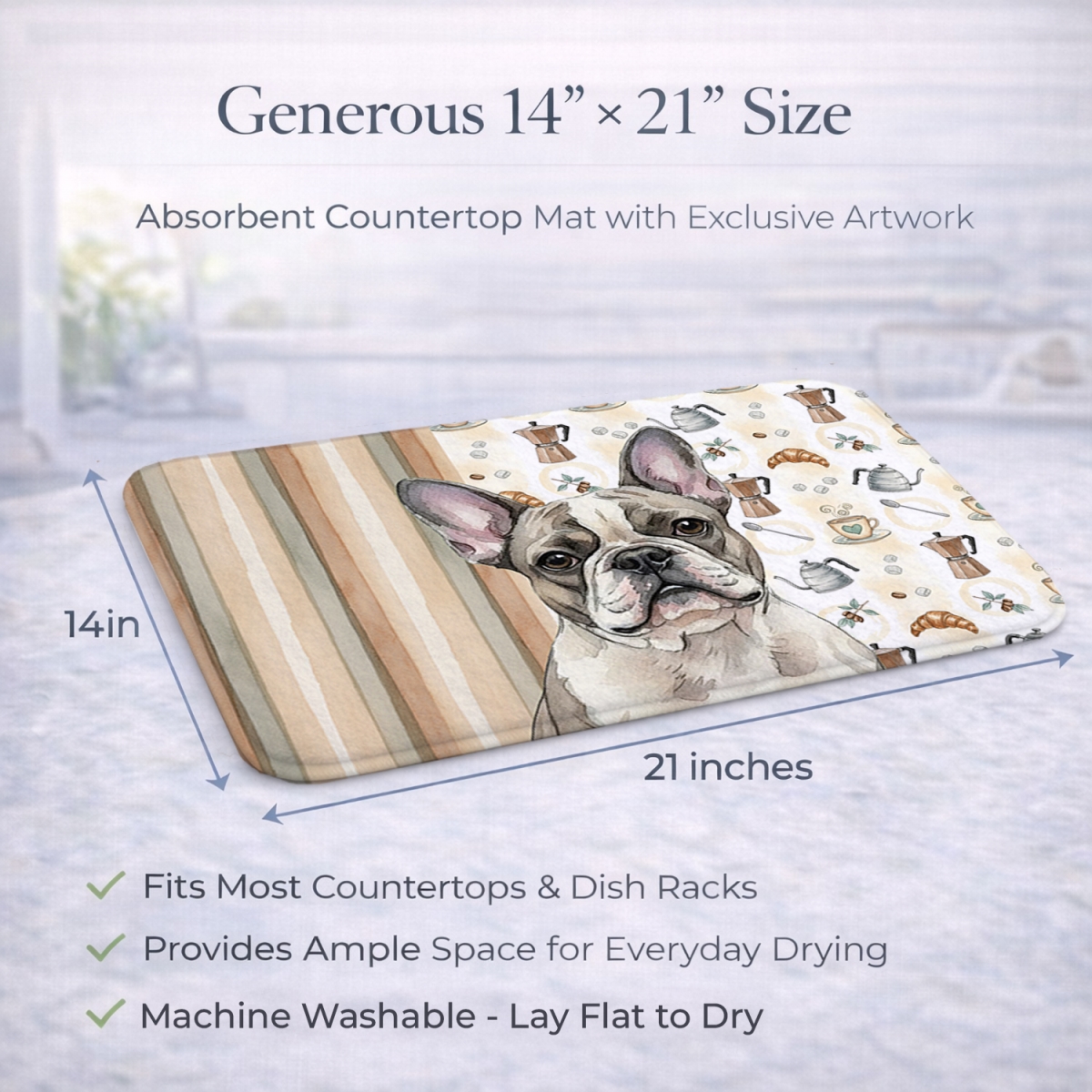 Picture of Carolines Treasures WDK7441DDM 21 x 14 in. Pied French Bulldog Coffee Bar Dish Drying Mat
