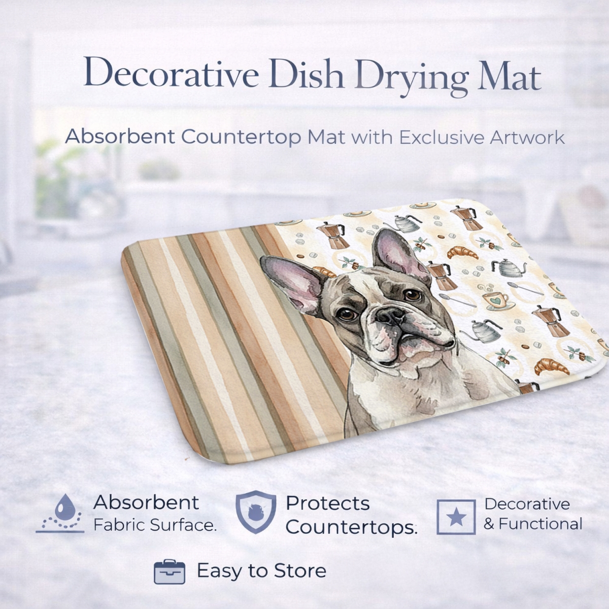 Picture of Carolines Treasures WDK7441DDM 21 x 14 in. Pied French Bulldog Coffee Bar Dish Drying Mat