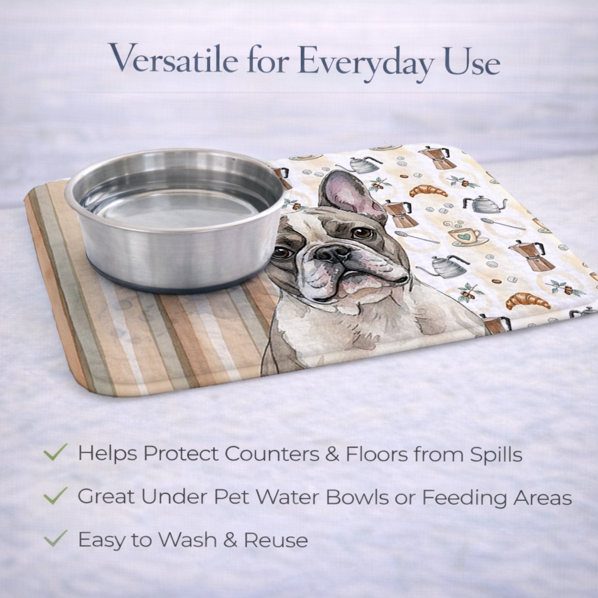 Picture of Carolines Treasures WDK7441DDM 21 x 14 in. Pied French Bulldog Coffee Bar Dish Drying Mat