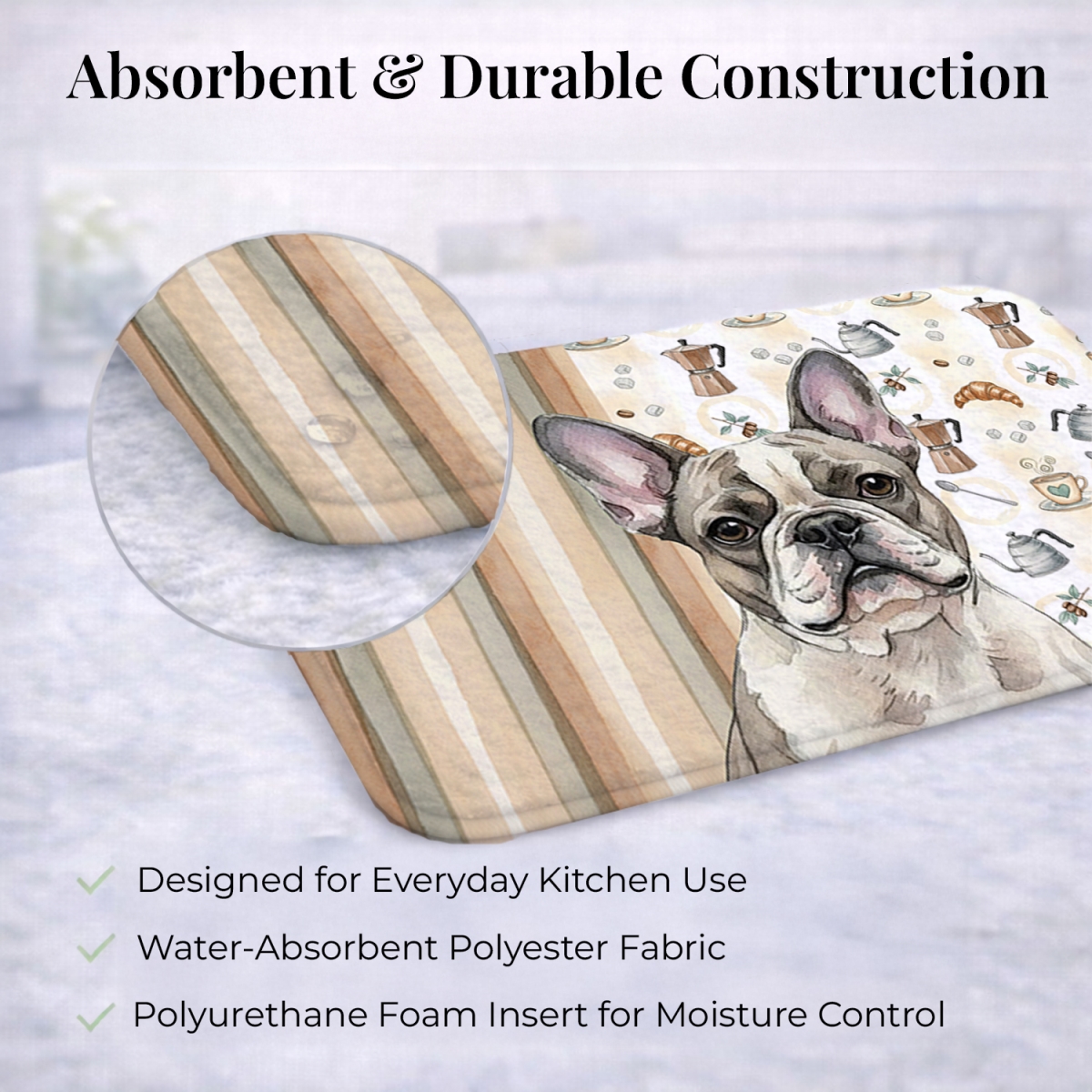 Picture of Carolines Treasures WDK7441DDM 21 x 14 in. Pied French Bulldog Coffee Bar Dish Drying Mat