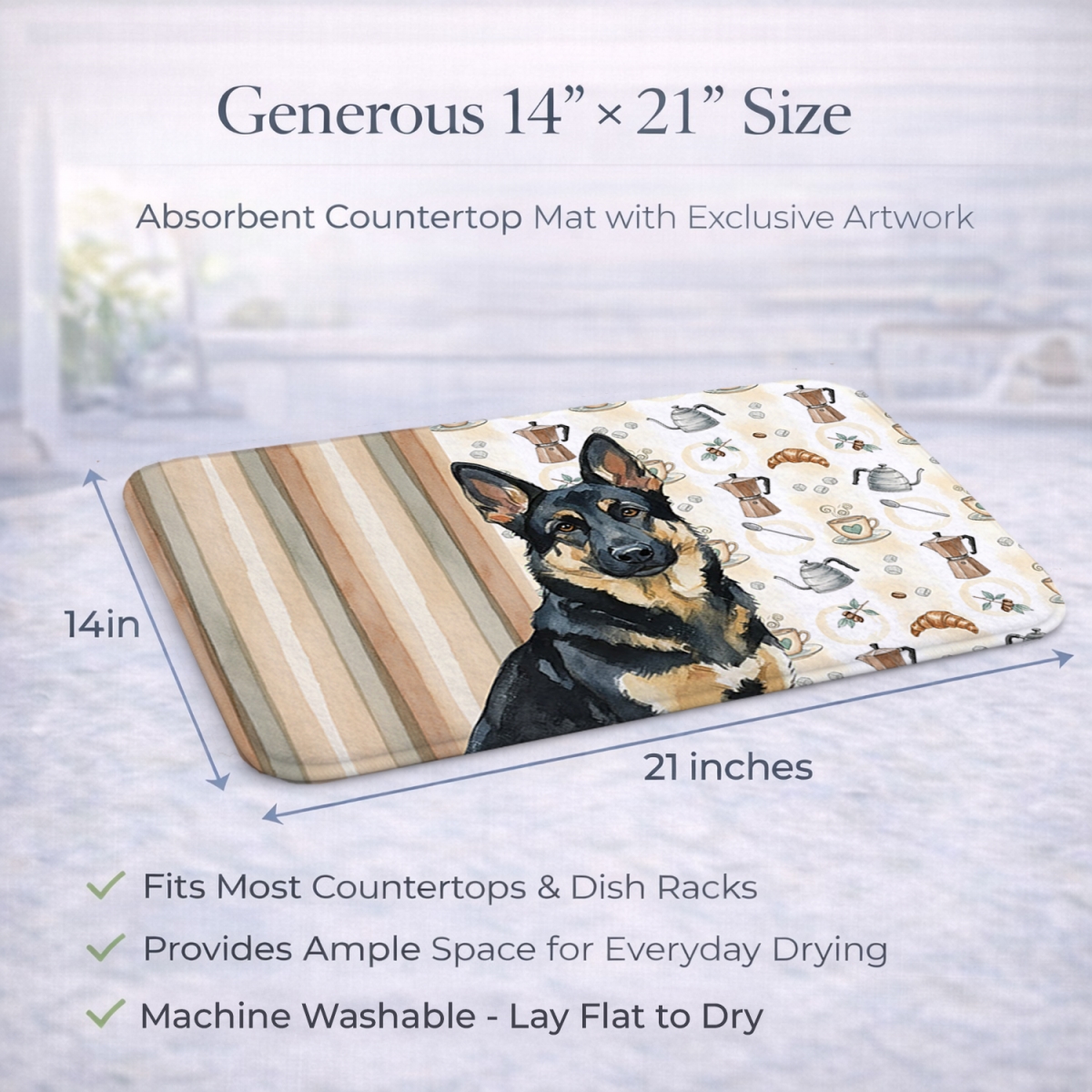 Picture of Carolines Treasures WDK7444DDM 21 x 14 in. Black & Tan German Shepherd Coffee Bar Dish Drying Mat