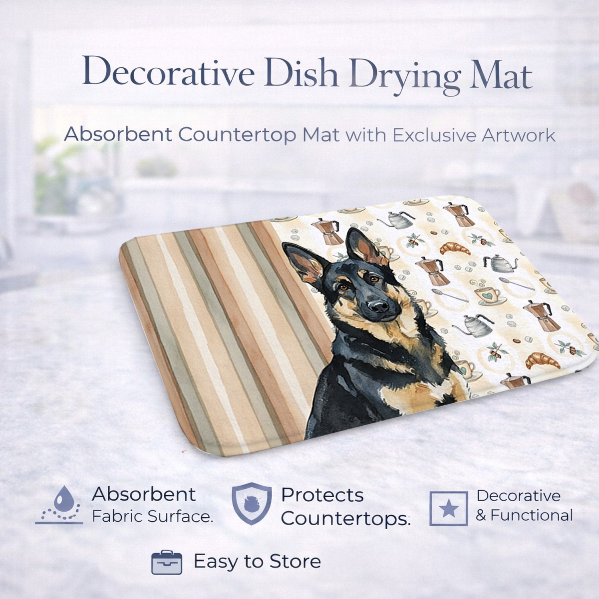 Picture of Carolines Treasures WDK7444DDM 21 x 14 in. Black & Tan German Shepherd Coffee Bar Dish Drying Mat
