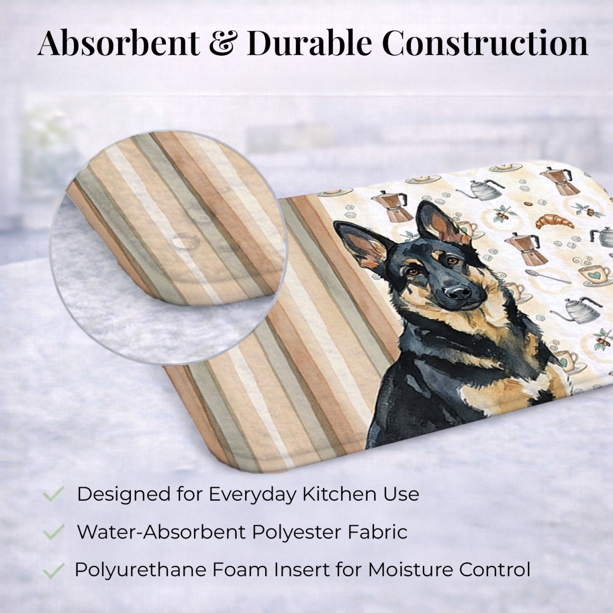 Picture of Carolines Treasures WDK7444DDM 21 x 14 in. Black & Tan German Shepherd Coffee Bar Dish Drying Mat