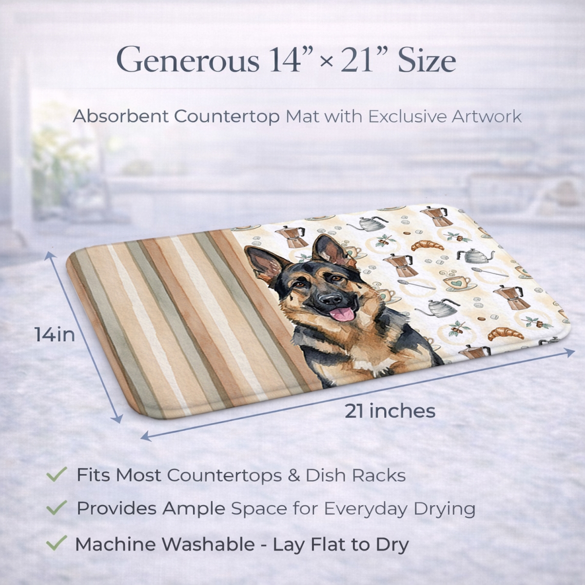 Picture of Carolines Treasures WDK7446DDM 21 x 14 in. German Shepherd Coffee Bar Dish Drying Mat