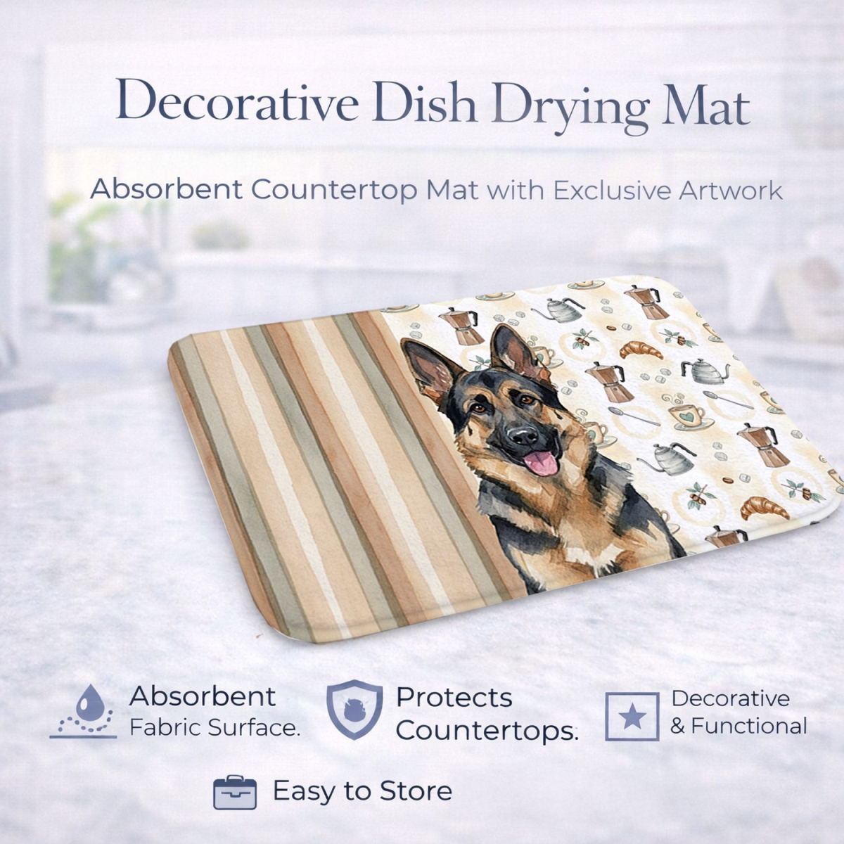 Picture of Carolines Treasures WDK7446DDM 21 x 14 in. German Shepherd Coffee Bar Dish Drying Mat
