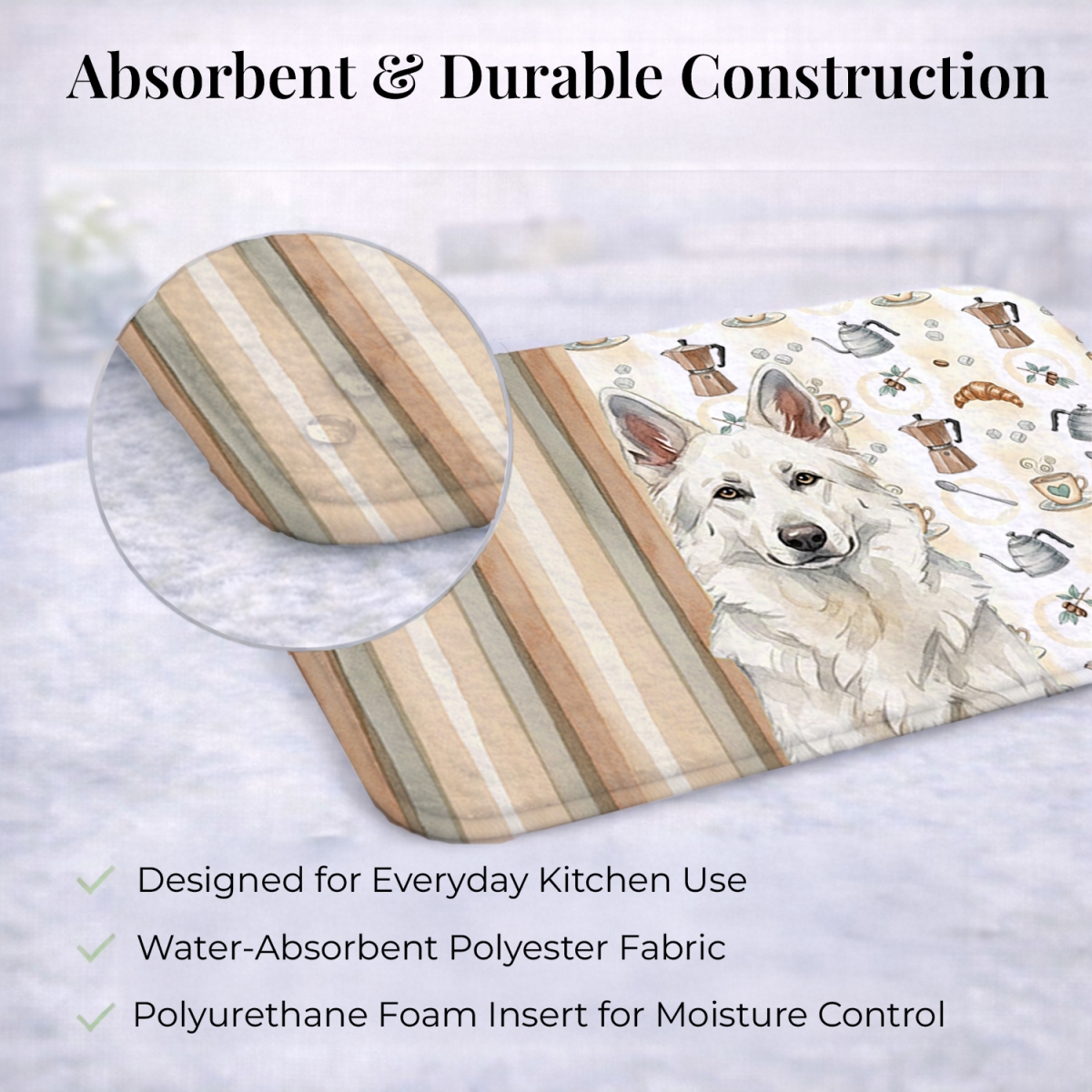 Picture of Carolines Treasures WDK7447DDM 21 x 14 in. White German Shepherd Coffee Bar Dish Drying Mat