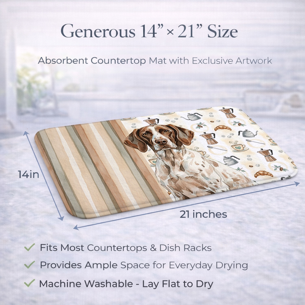 Picture of Carolines Treasures WDK7448DDM 21 x 14 in. German Shorthaired Pointer Coffee Bar Dish Drying Mat