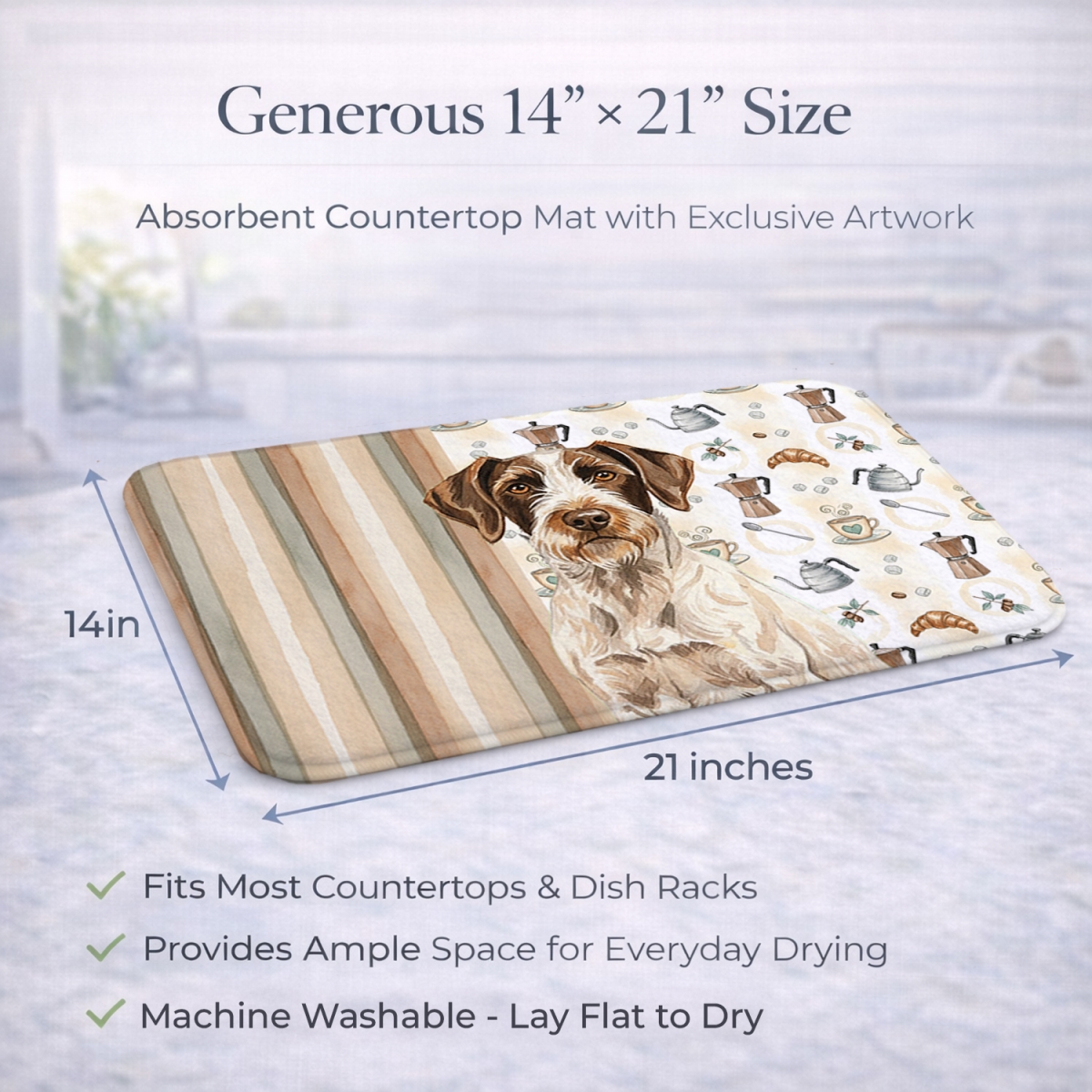 Picture of Carolines Treasures WDK7449DDM 21 x 14 in. Liver & White German Wirehaired Pointer Coffee Bar Dish Drying Mat