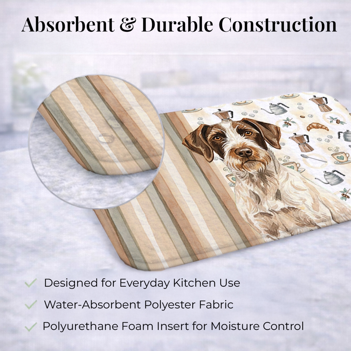 Picture of Carolines Treasures WDK7449DDM 21 x 14 in. Liver & White German Wirehaired Pointer Coffee Bar Dish Drying Mat