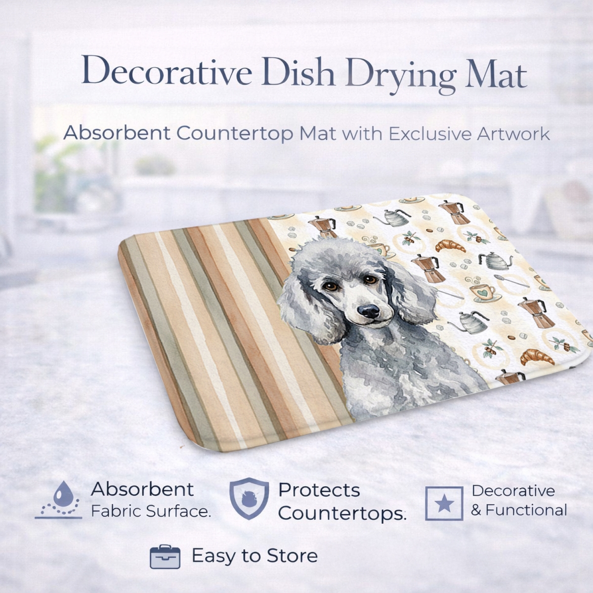 Picture of Carolines Treasures WDK7570DDM 21 x 14 in. Standard Silver Poodle Coffee Bar Dish Drying Mat