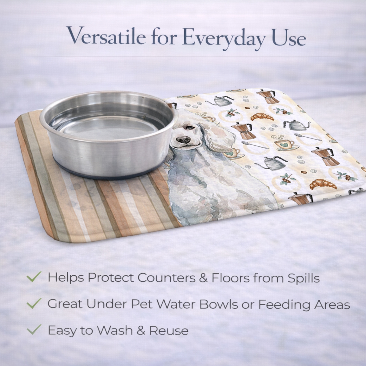 Picture of Carolines Treasures WDK7571DDM 21 x 14 in. Standard White Poodle Coffee Bar Dish Drying Mat
