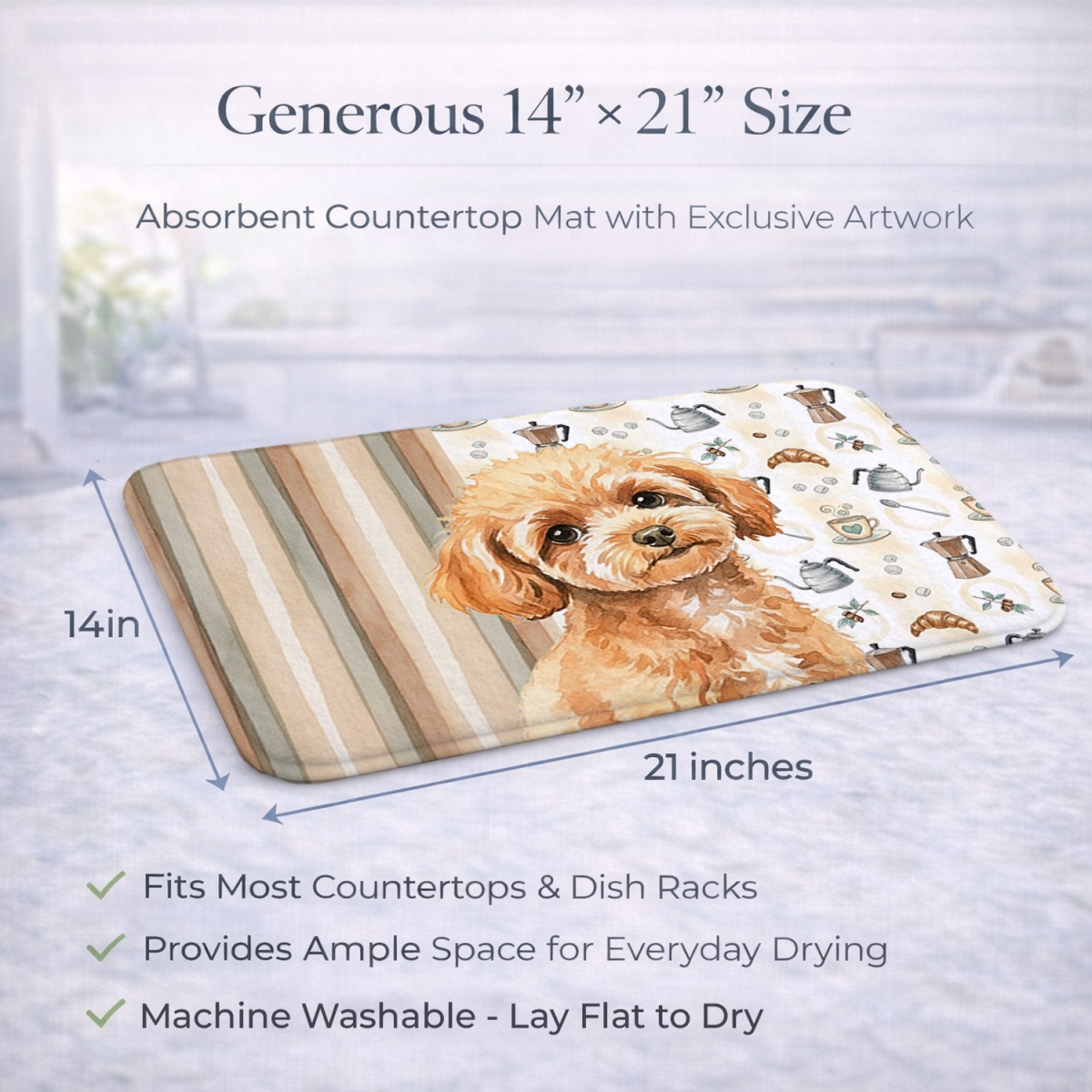 Picture of Carolines Treasures WDK7572DDM 21 x 14 in. Toy Apricot Poodle Coffee Bar Dish Drying Mat