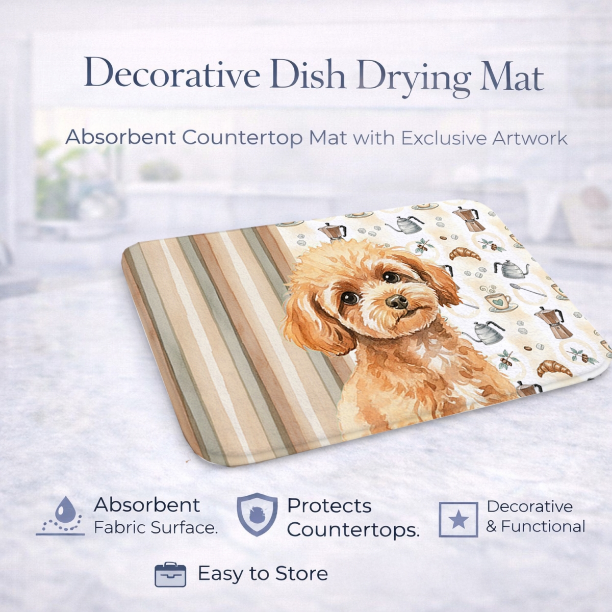 Picture of Carolines Treasures WDK7572DDM 21 x 14 in. Toy Apricot Poodle Coffee Bar Dish Drying Mat