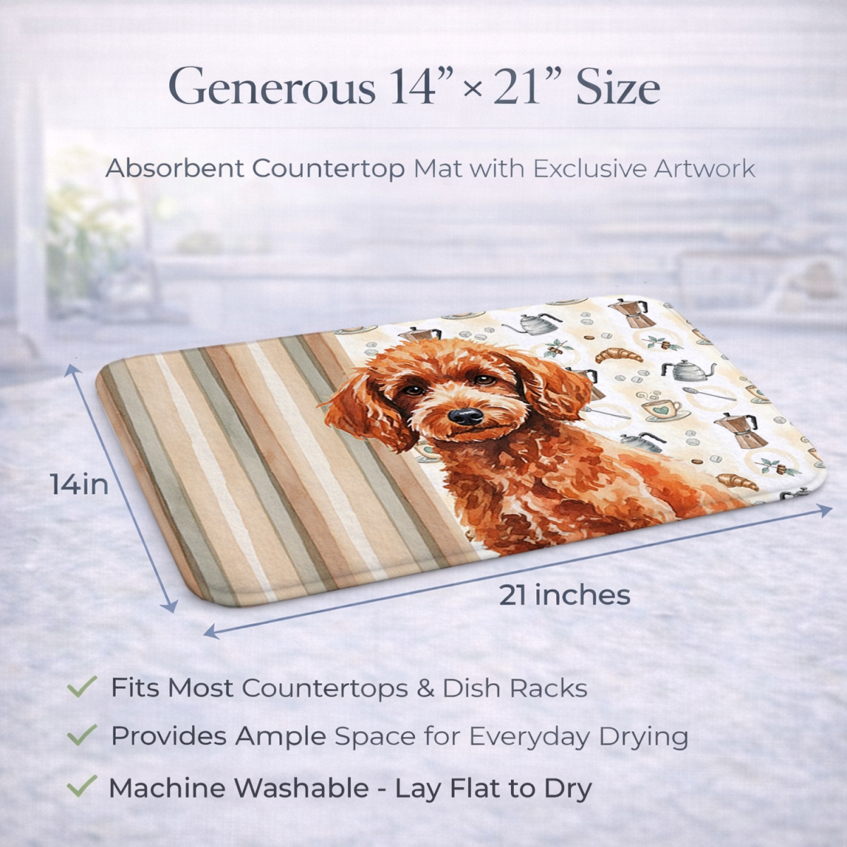 Picture of Carolines Treasures WDK7575DDM 21 x 14 in. Toy Red Poodle Coffee Bar Dish Drying Mat