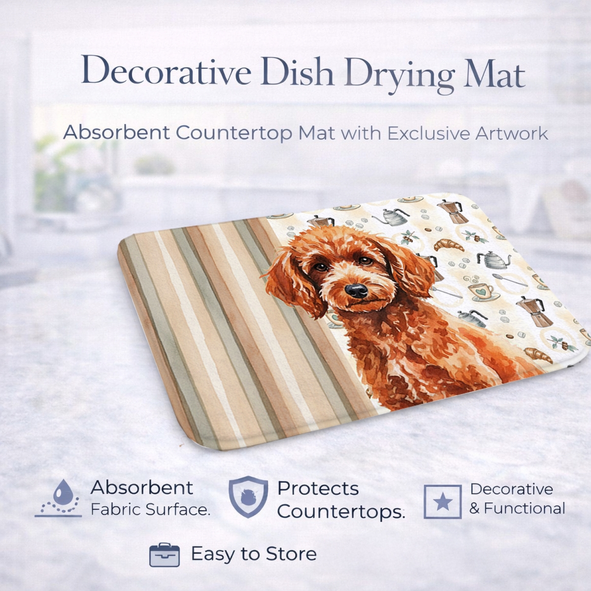 Picture of Carolines Treasures WDK7575DDM 21 x 14 in. Toy Red Poodle Coffee Bar Dish Drying Mat
