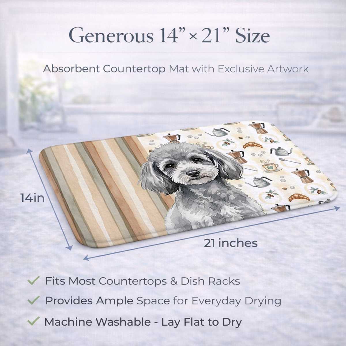 Picture of Carolines Treasures WDK7576DDM 21 x 14 in. Toy Silver Poodle Coffee Bar Dish Drying Mat