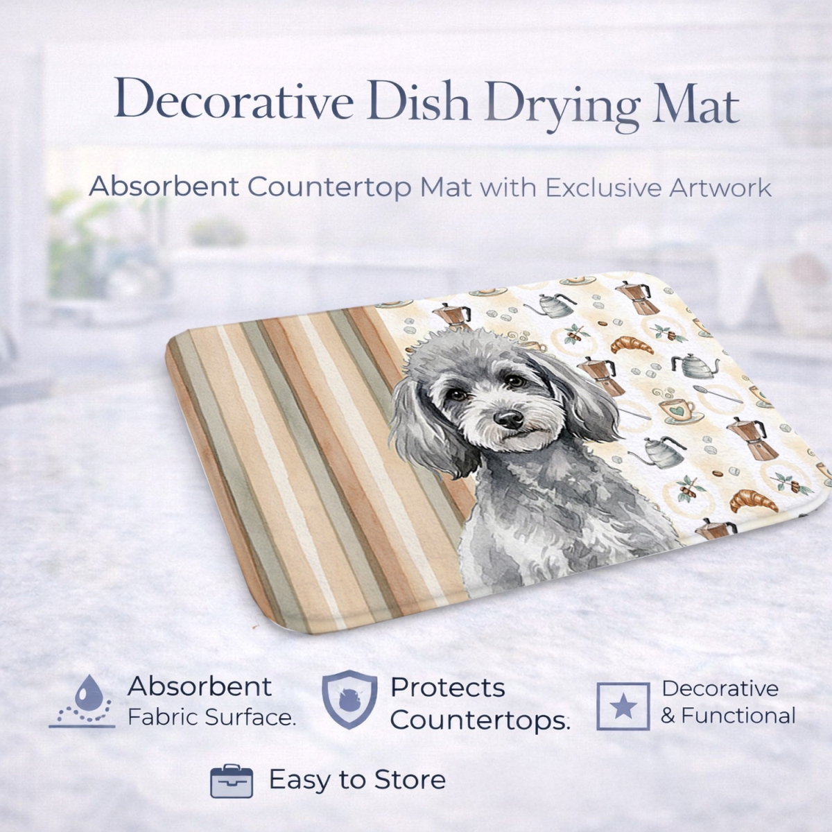 Picture of Carolines Treasures WDK7576DDM 21 x 14 in. Toy Silver Poodle Coffee Bar Dish Drying Mat