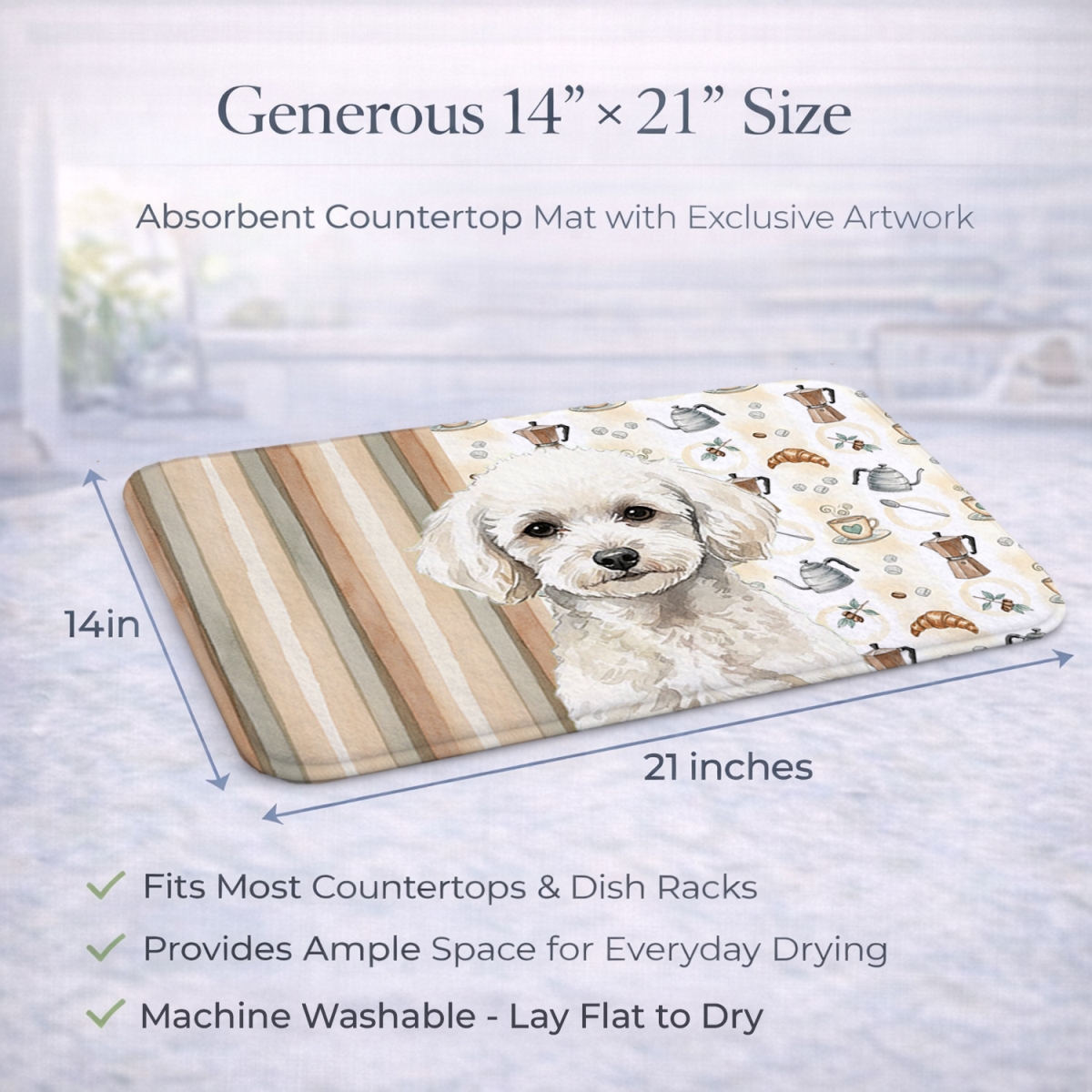 Picture of Carolines Treasures WDK7577DDM 21 x 14 in. Toy White Poodle Coffee Bar Dish Drying Mat