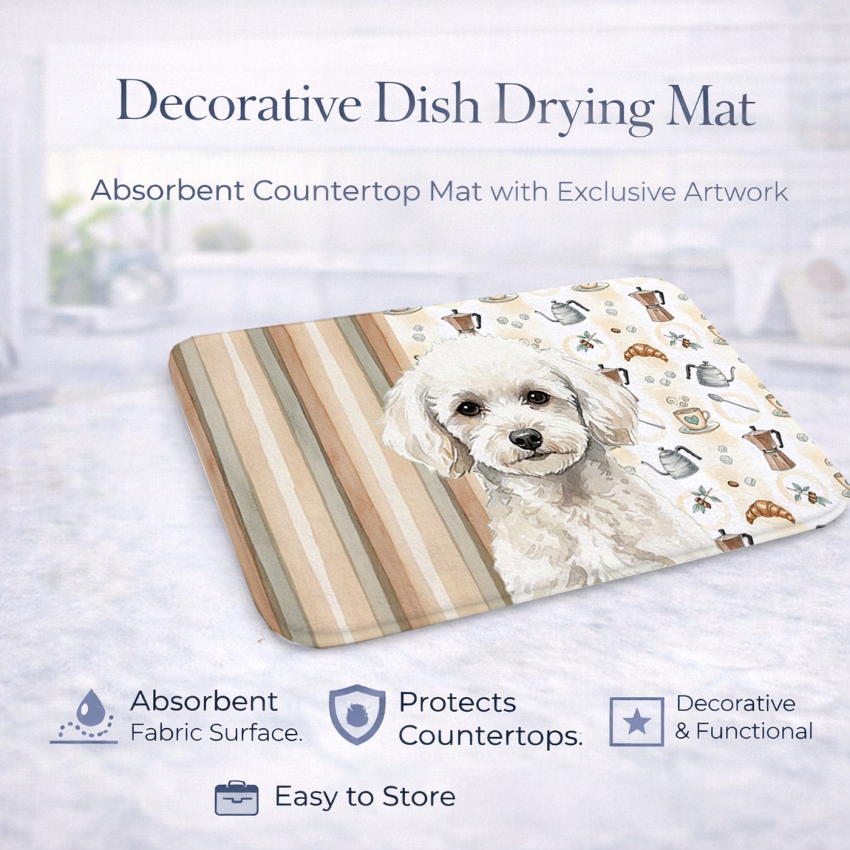 Picture of Carolines Treasures WDK7577DDM 21 x 14 in. Toy White Poodle Coffee Bar Dish Drying Mat