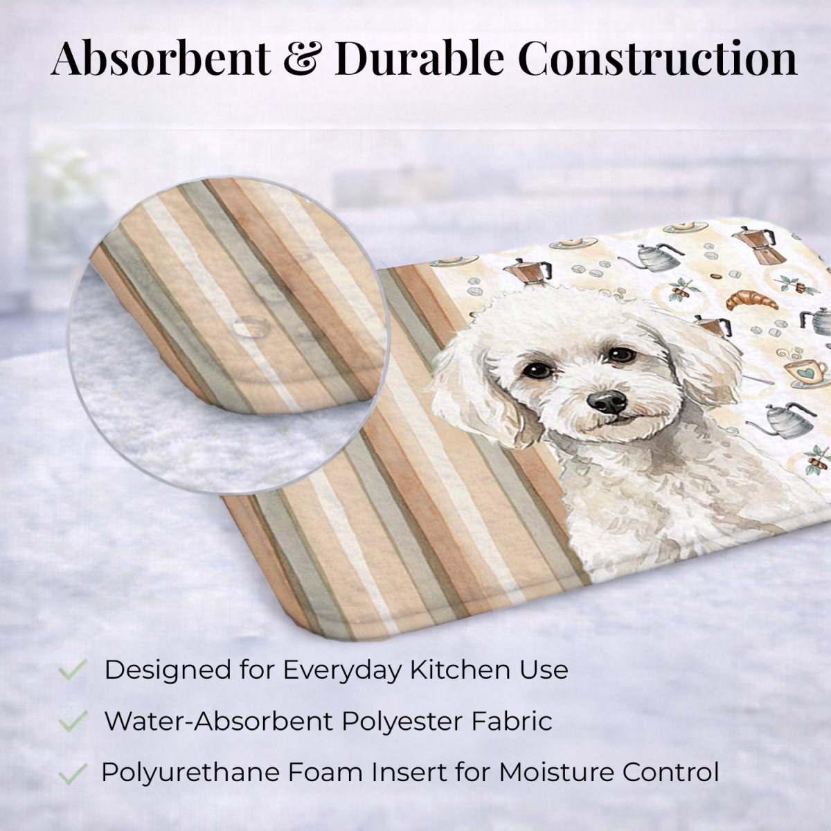 Picture of Carolines Treasures WDK7577DDM 21 x 14 in. Toy White Poodle Coffee Bar Dish Drying Mat