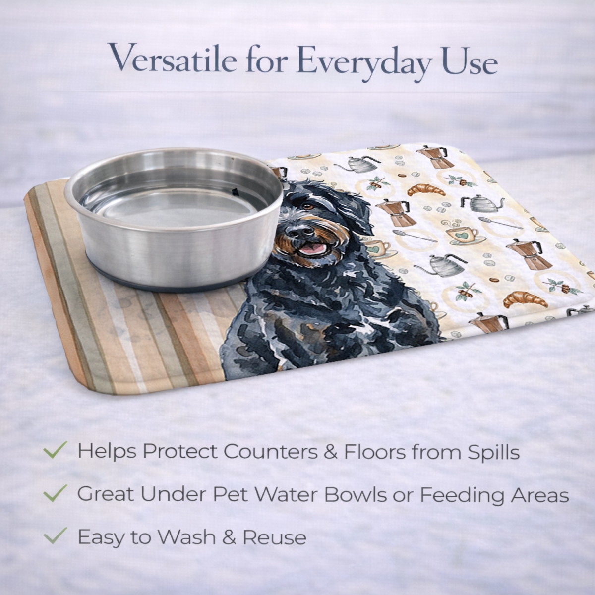 Picture of Carolines Treasures WDK7579DDM 21 x 14 in. Black Portuguese Water Dog Coffee Bar Dish Drying Mat