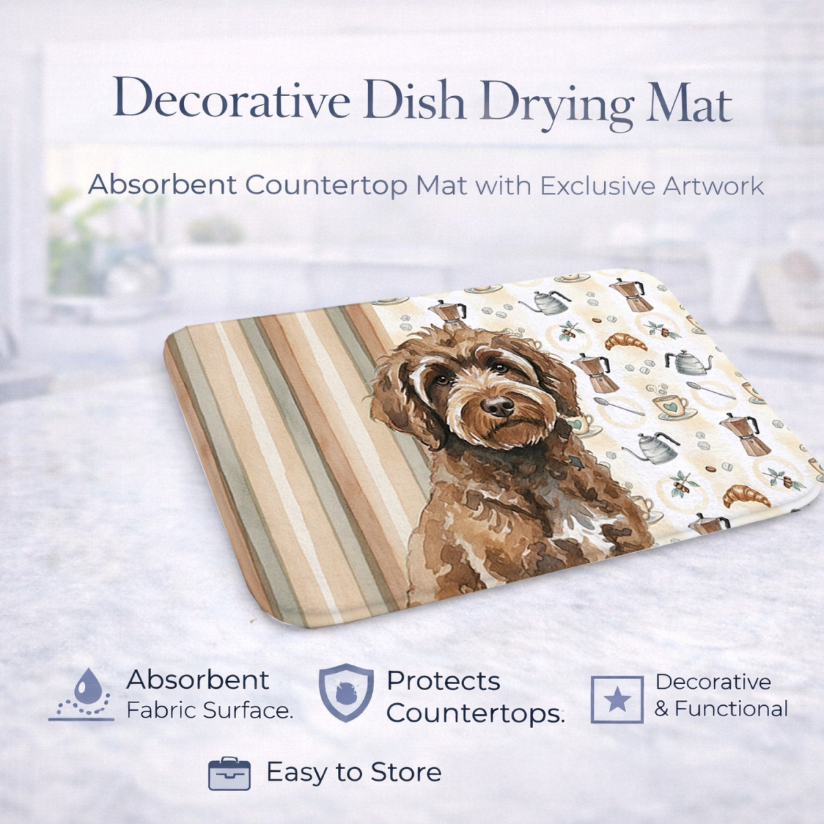 Picture of Carolines Treasures WDK7580DDM 21 x 14 in. Brown Portuguese Water Dog Coffee Bar Dish Drying Mat