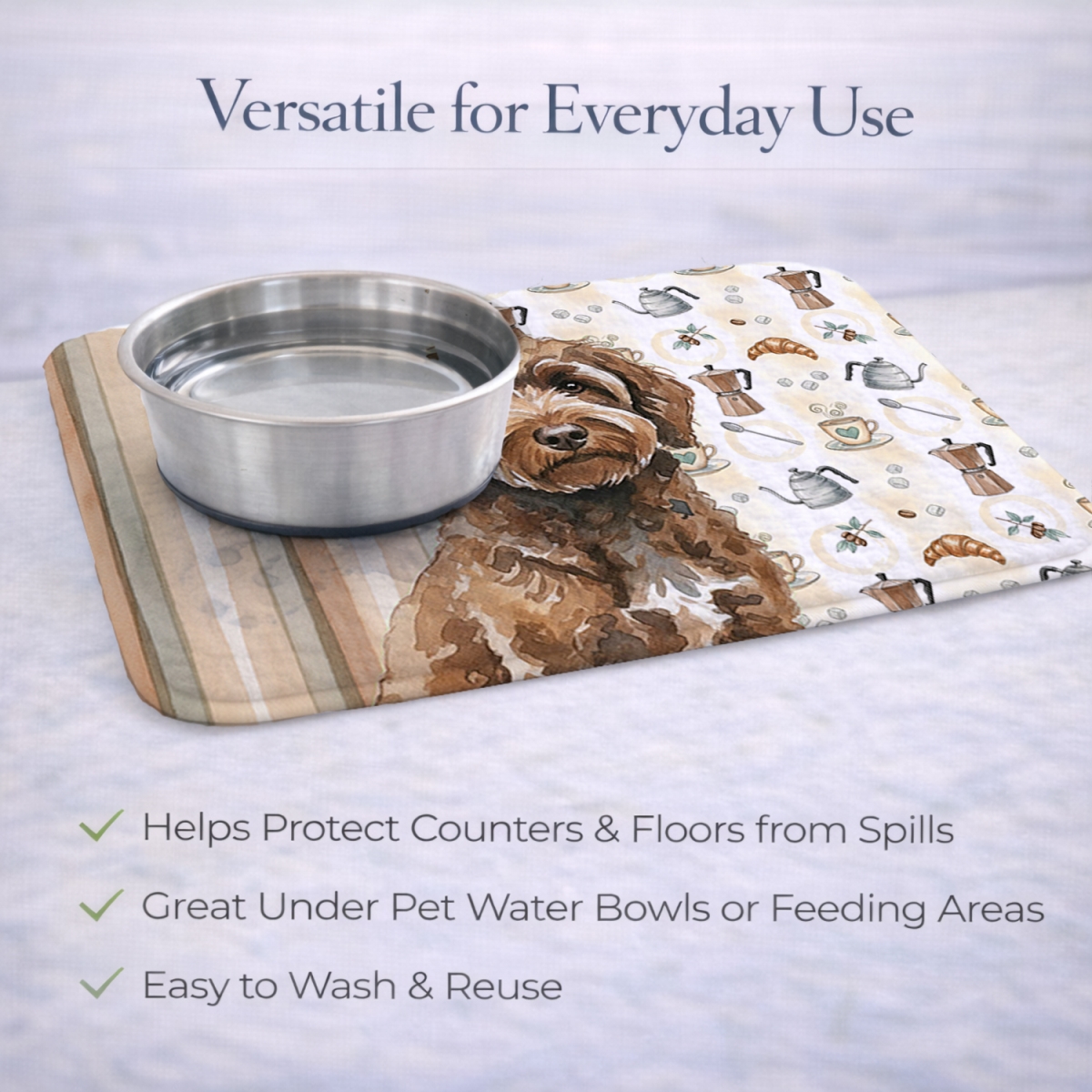 Picture of Carolines Treasures WDK7580DDM 21 x 14 in. Brown Portuguese Water Dog Coffee Bar Dish Drying Mat