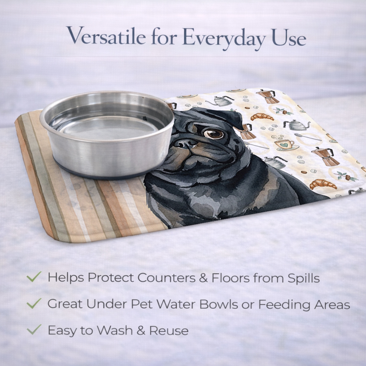 Picture of Carolines Treasures WDK7581DDM 21 x 14 in. Black Pug Coffee Bar Dish Drying Mat