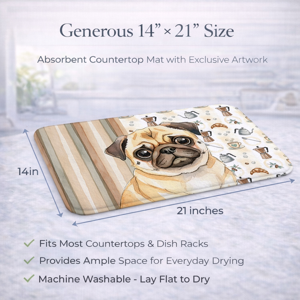 Picture of Carolines Treasures WDK7582DDM 21 x 14 in. Fawn Pug Coffee Bar Dish Drying Mat