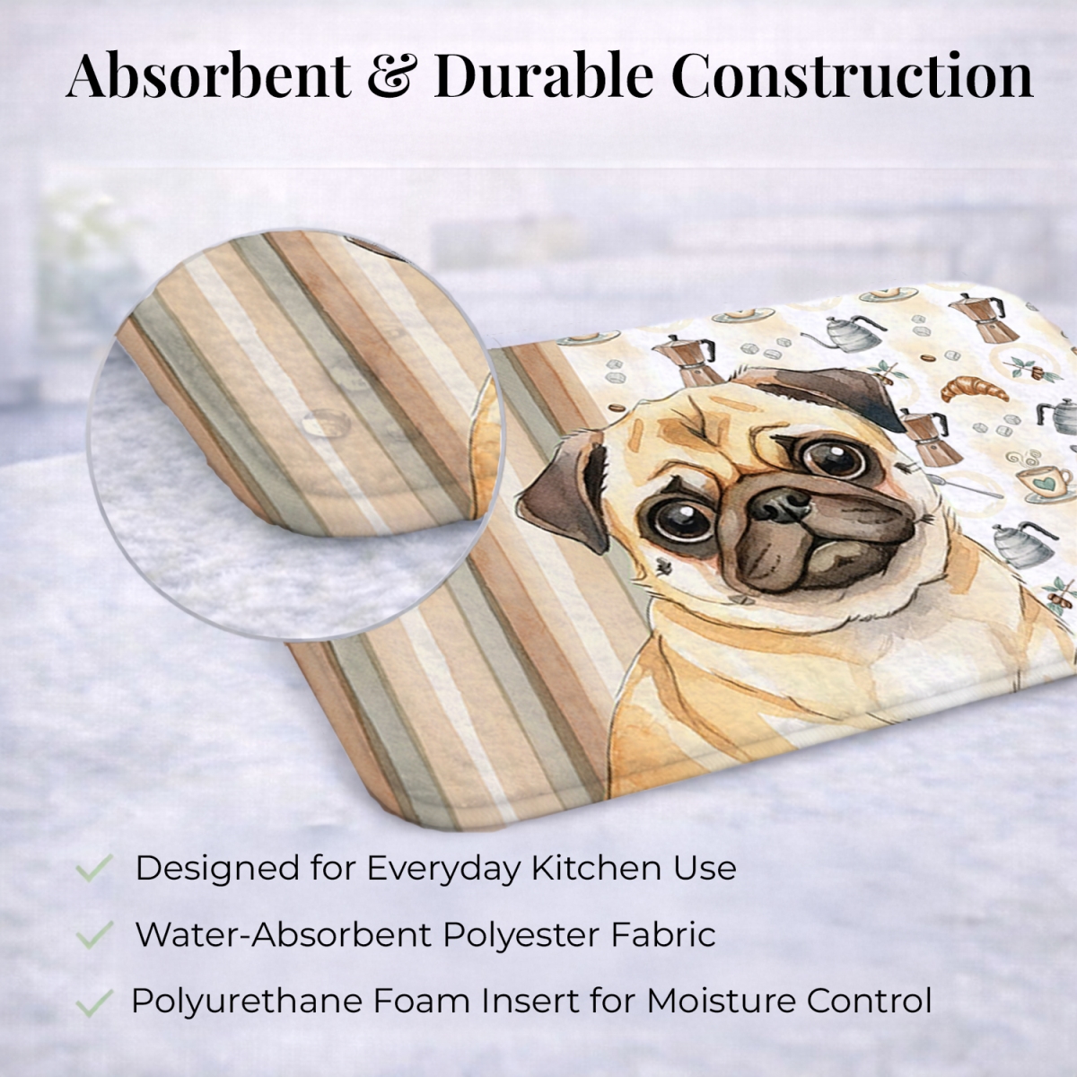 Picture of Carolines Treasures WDK7582DDM 21 x 14 in. Fawn Pug Coffee Bar Dish Drying Mat