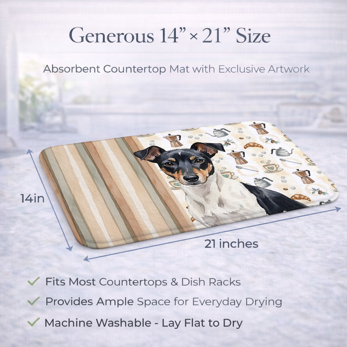 Picture of Carolines Treasures WDK7583DDM 21 x 14 in. Black & White Rat Terrier Coffee Bar Dish Drying Mat