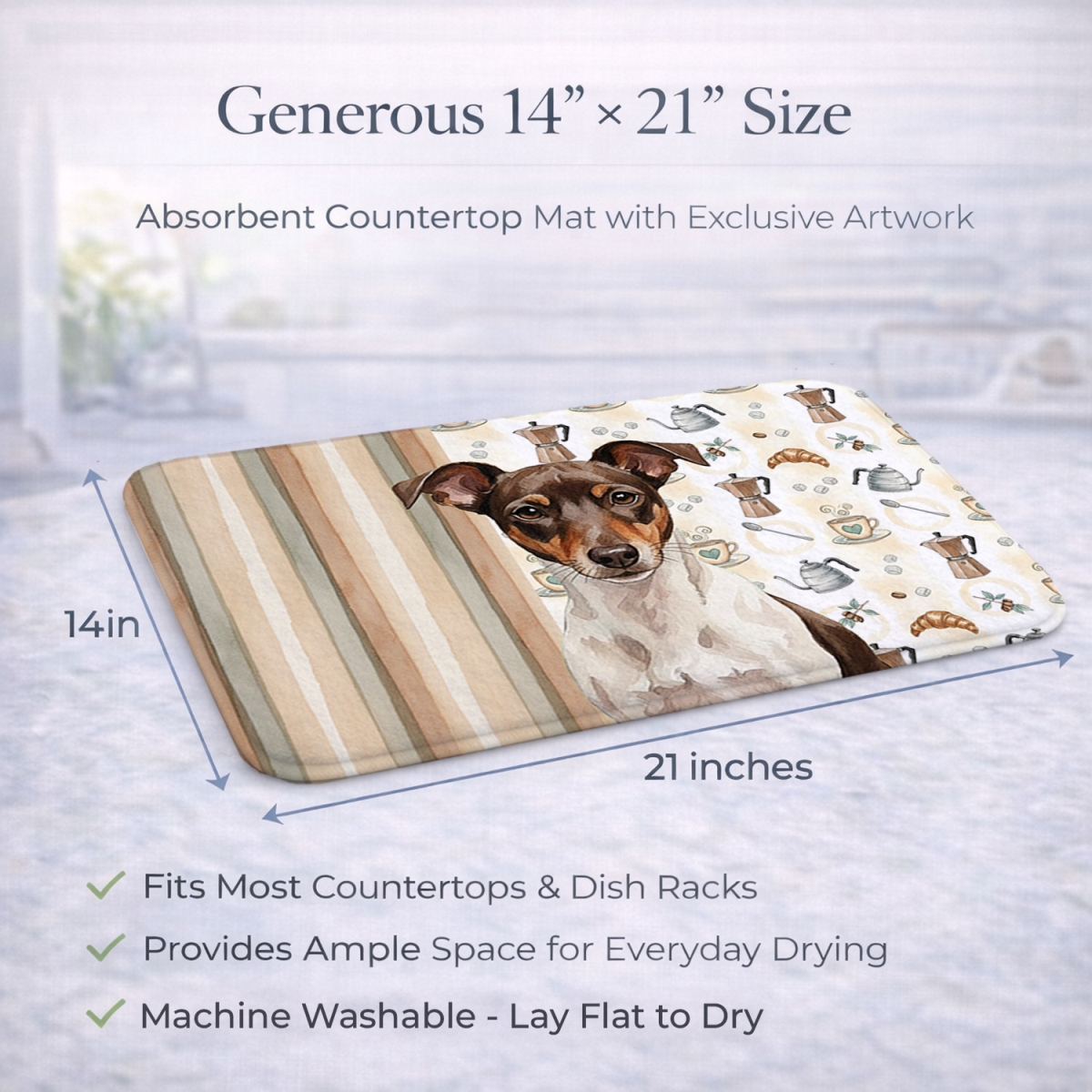 Picture of Carolines Treasures WDK7584DDM 21 x 14 in. Chocolate & White Rat Terrier Coffee Bar Dish Drying Mat