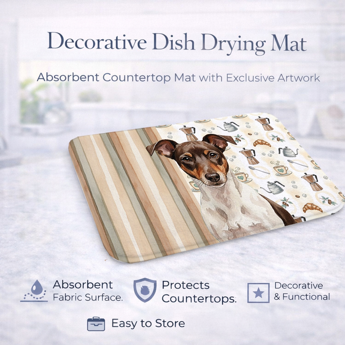 Picture of Carolines Treasures WDK7584DDM 21 x 14 in. Chocolate & White Rat Terrier Coffee Bar Dish Drying Mat