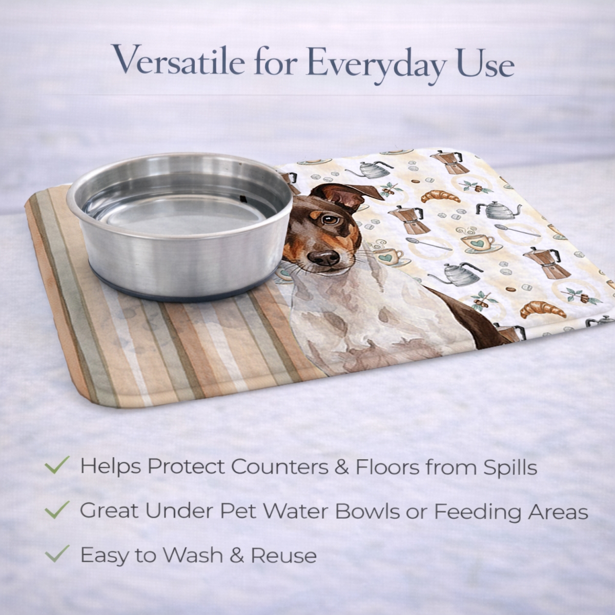Picture of Carolines Treasures WDK7584DDM 21 x 14 in. Chocolate & White Rat Terrier Coffee Bar Dish Drying Mat