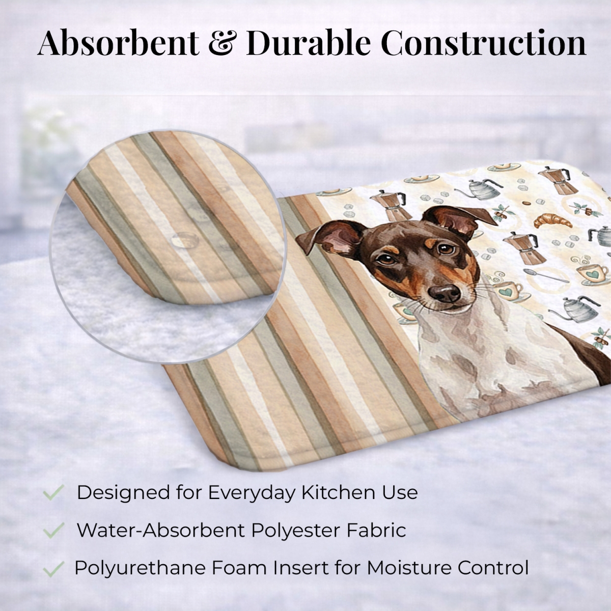 Picture of Carolines Treasures WDK7584DDM 21 x 14 in. Chocolate & White Rat Terrier Coffee Bar Dish Drying Mat