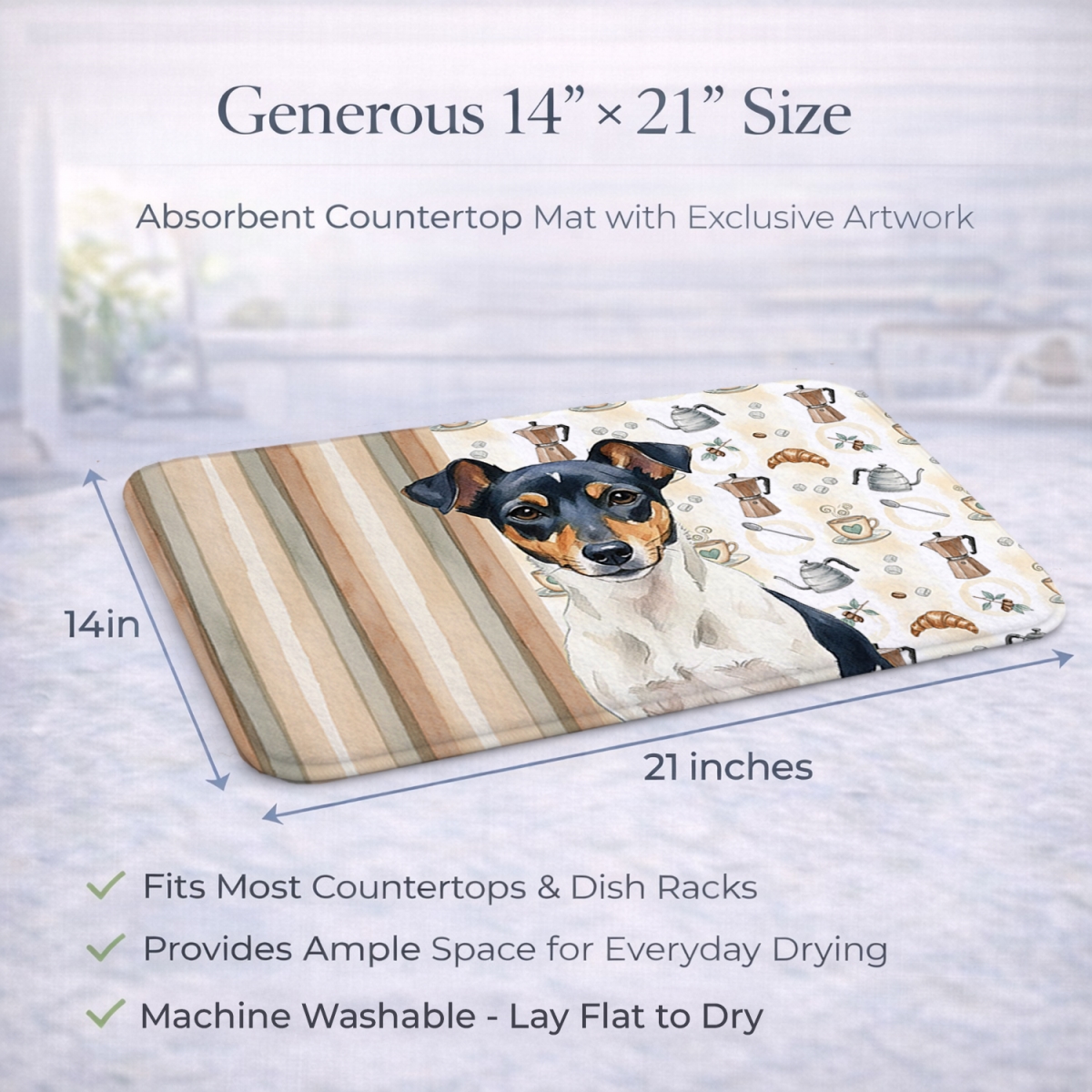 Picture of Carolines Treasures WDK7585DDM 21 x 14 in. Tricolor Rat Terrier Coffee Bar Dish Drying Mat