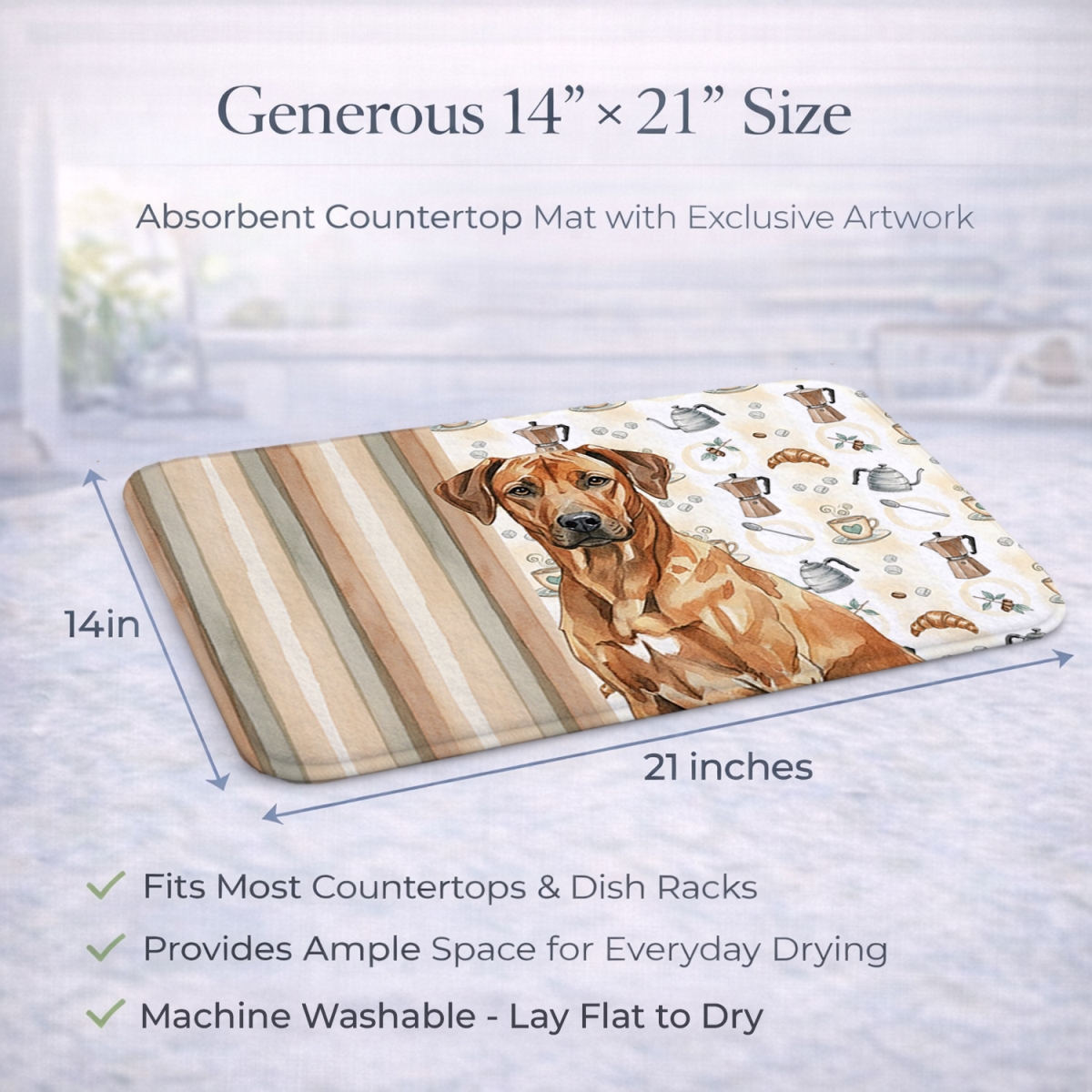 Picture of Carolines Treasures WDK7586DDM 21 x 14 in. Rhodesian Ridgeback Coffee Bar Dish Drying Mat