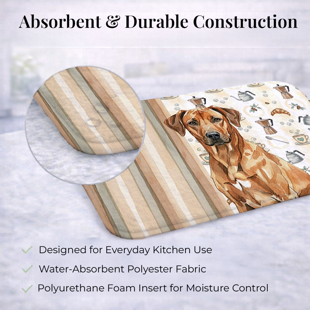 Picture of Carolines Treasures WDK7586DDM 21 x 14 in. Rhodesian Ridgeback Coffee Bar Dish Drying Mat