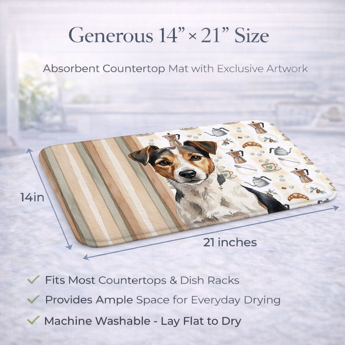 Picture of Carolines Treasures WDK7588DDM 21 x 14 in. Tricolor Russell Terrier Coffee Bar Dish Drying Mat