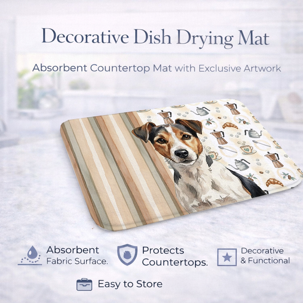 Picture of Carolines Treasures WDK7588DDM 21 x 14 in. Tricolor Russell Terrier Coffee Bar Dish Drying Mat