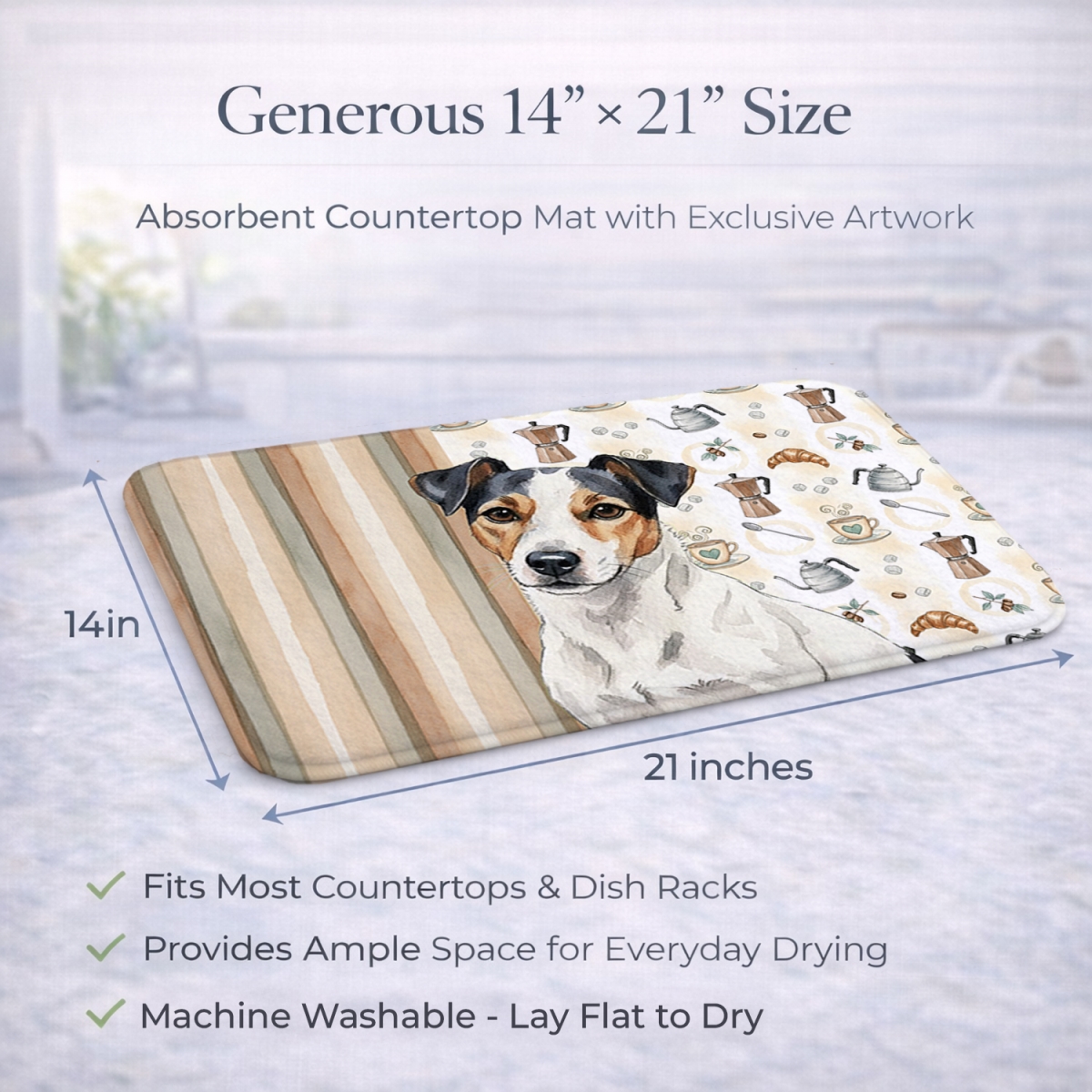 Picture of Carolines Treasures WDK7589DDM 21 x 14 in. White with Black Markings Russell Terrier Coffee Bar Dish Drying Mat