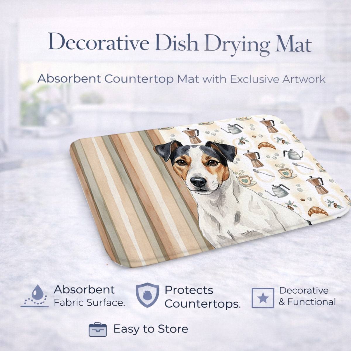 Picture of Carolines Treasures WDK7589DDM 21 x 14 in. White with Black Markings Russell Terrier Coffee Bar Dish Drying Mat