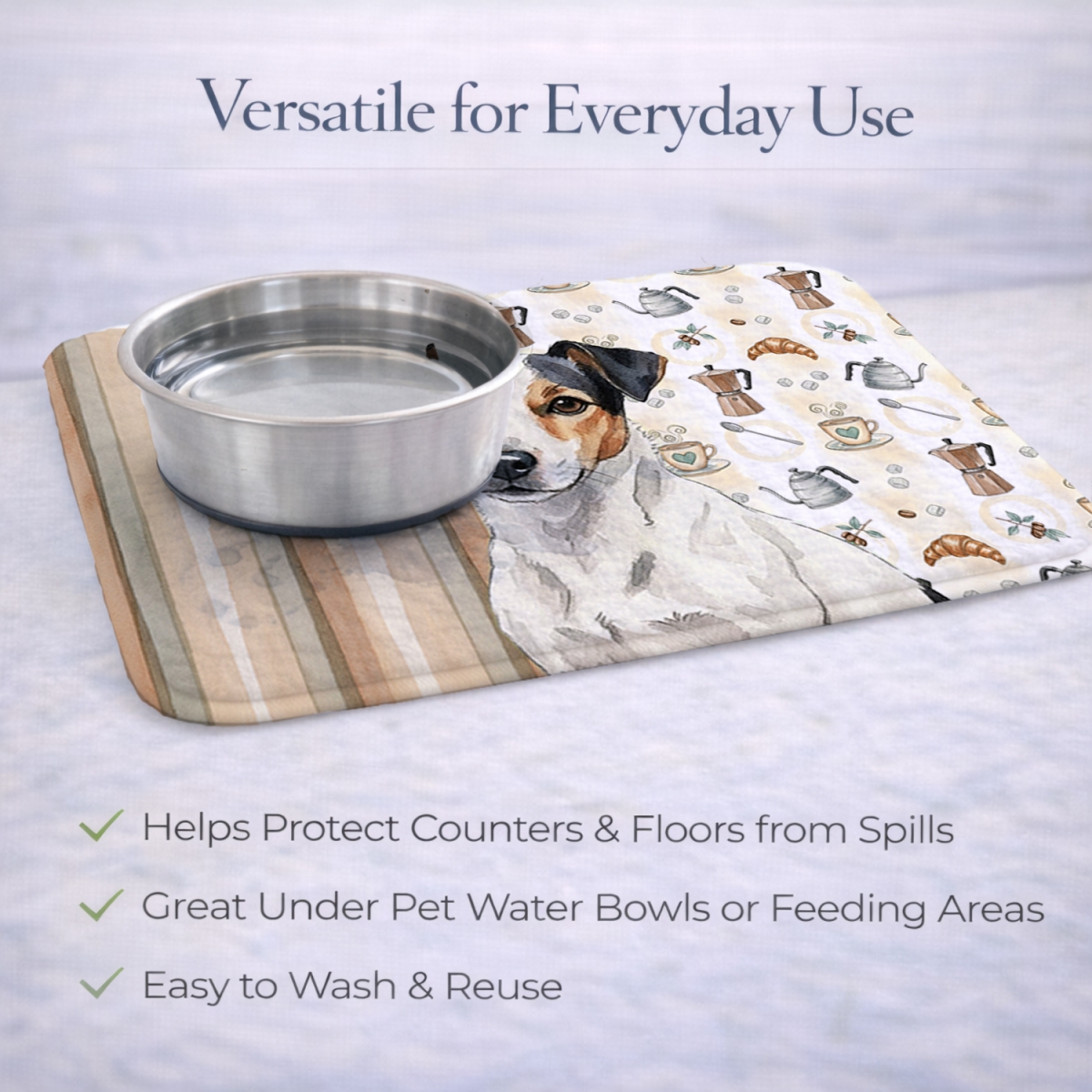 Picture of Carolines Treasures WDK7589DDM 21 x 14 in. White with Black Markings Russell Terrier Coffee Bar Dish Drying Mat