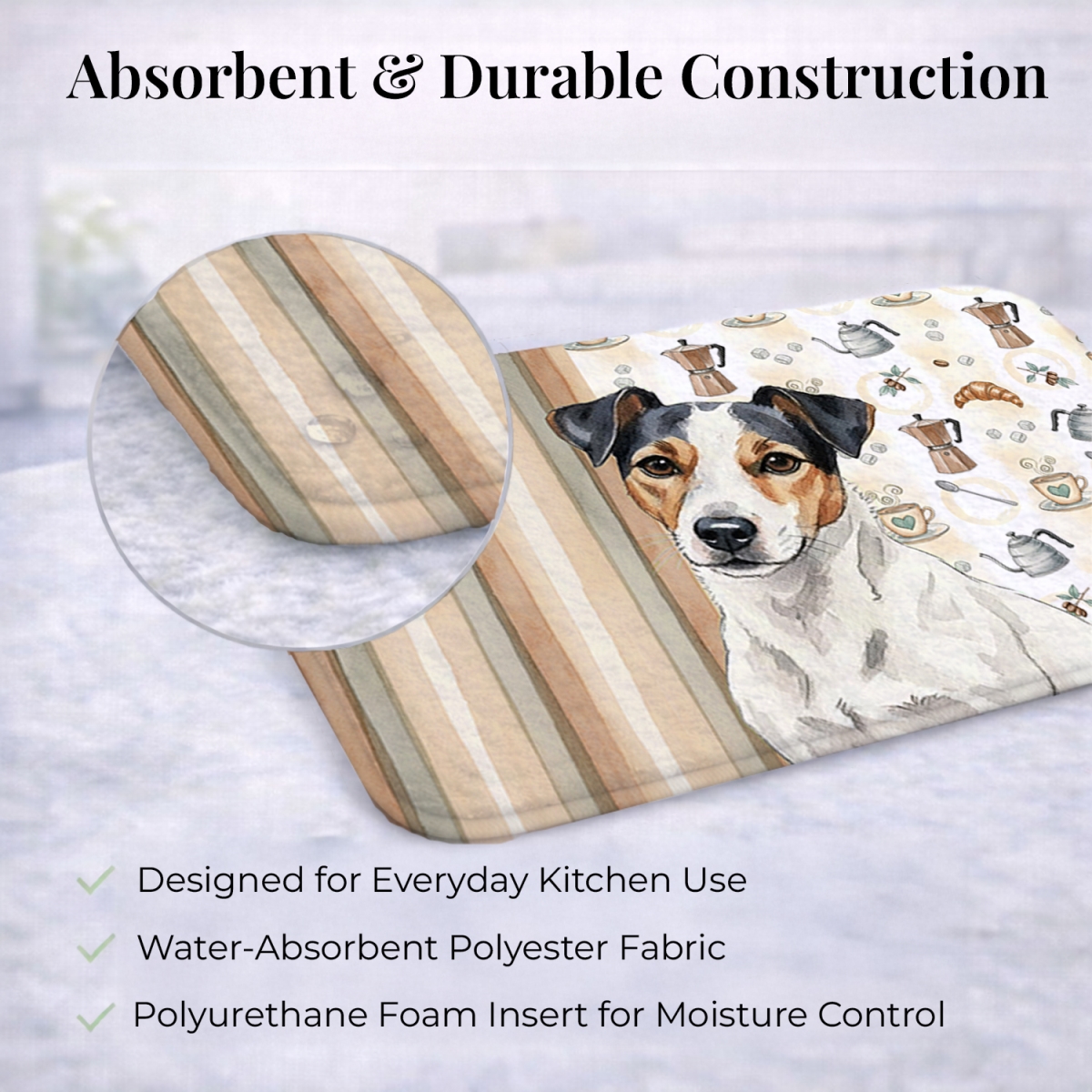 Picture of Carolines Treasures WDK7589DDM 21 x 14 in. White with Black Markings Russell Terrier Coffee Bar Dish Drying Mat