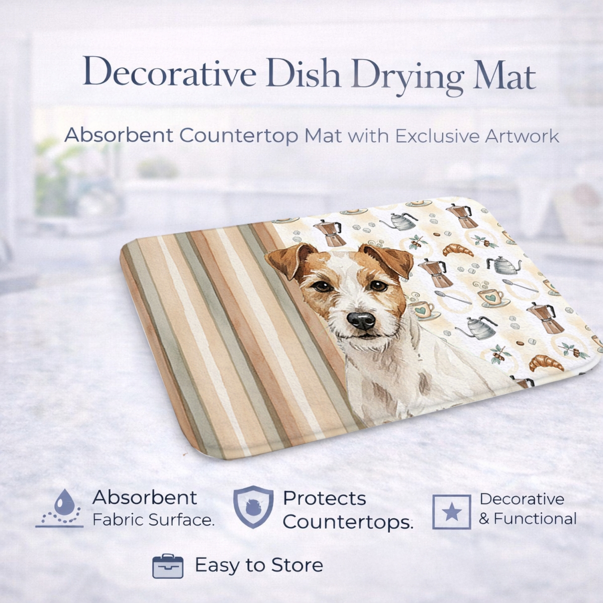Picture of Carolines Treasures WDK7590DDM 21 x 14 in. White with Tan Markings Russell Terrier Coffee Bar Dish Drying Mat